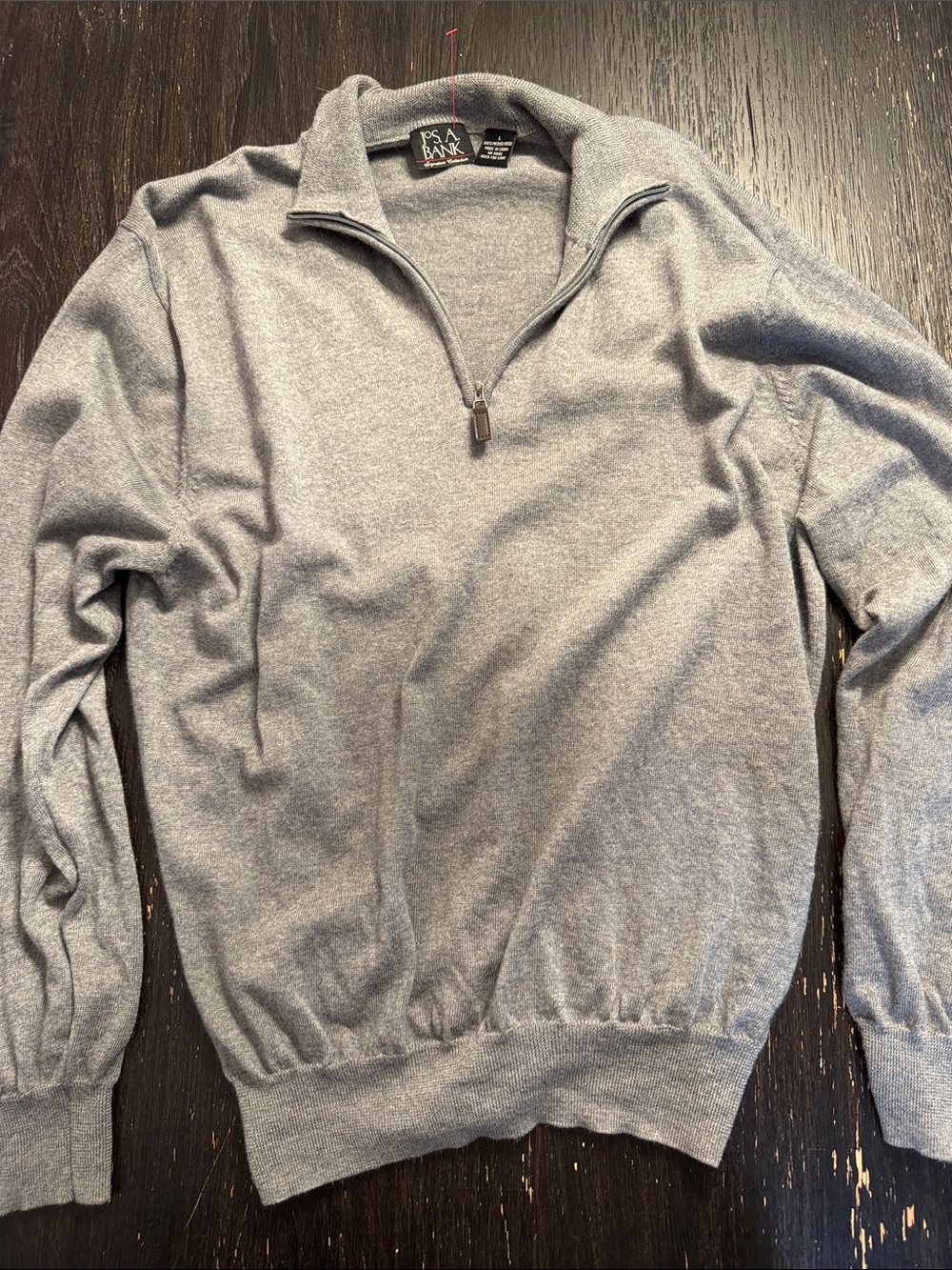 Jos. A. Bank Signature Gray V-Neck Half-Zip Sweater 100% Merino Wool 1129